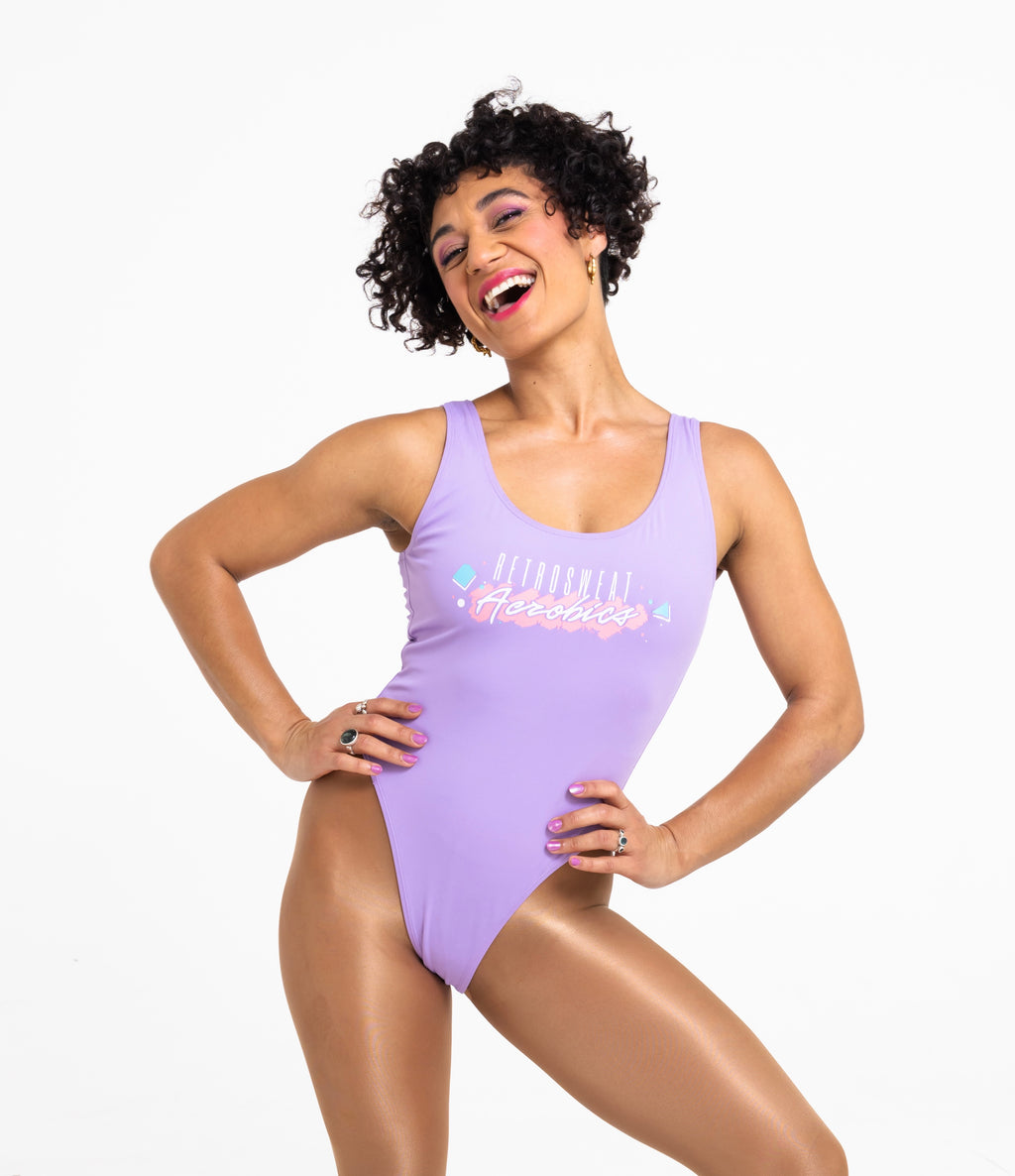Retrosweat Aerobics Logo Leotard in Purple
